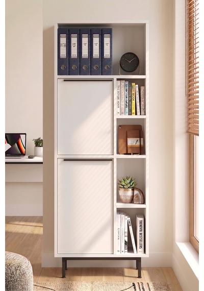Yurudesign Ocean Ofis Klasör Dolabı Kitaplık 2 Kapaklı Metal Ayaklı Beyaz On10b-w Beyaz