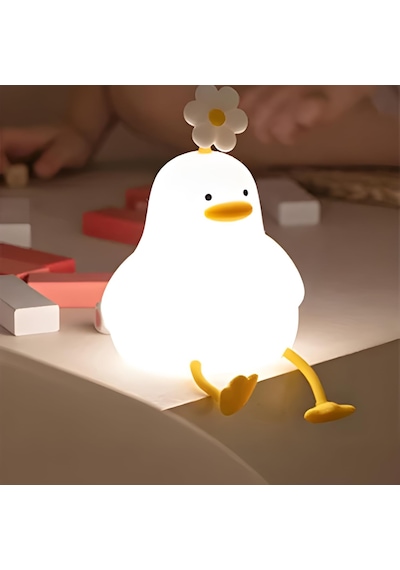 Sevimli Tasarım Çocuk Gece Lambası, Led Duck Şeklinde, Çiçek Detaylı, Beyaz Ve Sarı Renk, Dekor Diğer