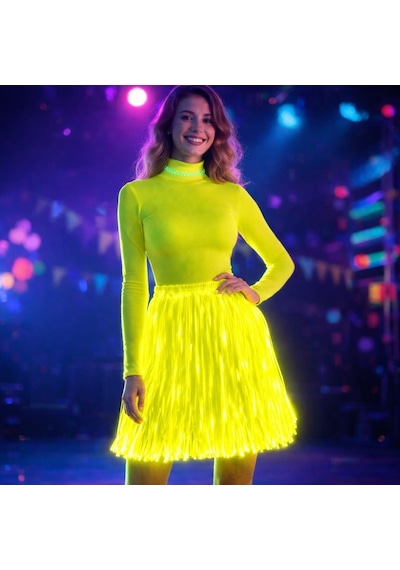 Neon Sarı Hawaii Parti Eteği 40 Cm 5615