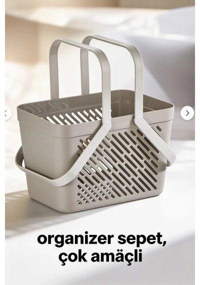 1'li Gri Çok Amaçlı Kulplu Sepet Mutfak Banyo Organizer Taşıma Sepeti