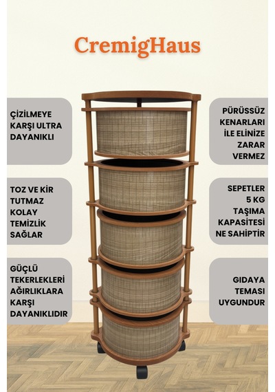 Ahşap Sebzelik Geleneksel Tasarım Yuvarlak Ihlamur Desenli 5 X 5 Kg Kapasiteli Hazır Gönderim Diğer