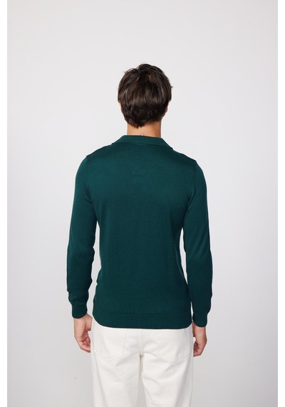 Tudors Slim Fit Dar Kesim Polo V Yaka Yeşil Erkek Kazak-28629-yeşil Yeşil