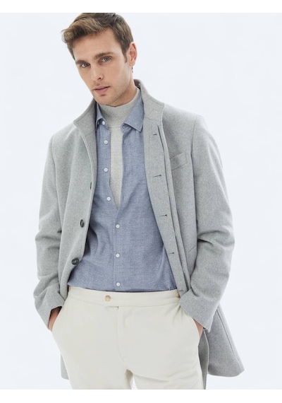 Kip Gri Regular Fit Casual Dokuma Palto Gri