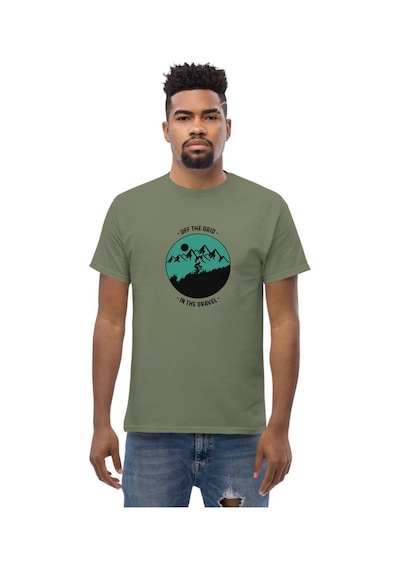 Wildstyle Off The Grid Gravel Dağ Bisikleti Doğa Macera Baskılı Unisex Bisiklet Yaka Pamuklu Tişört Haki