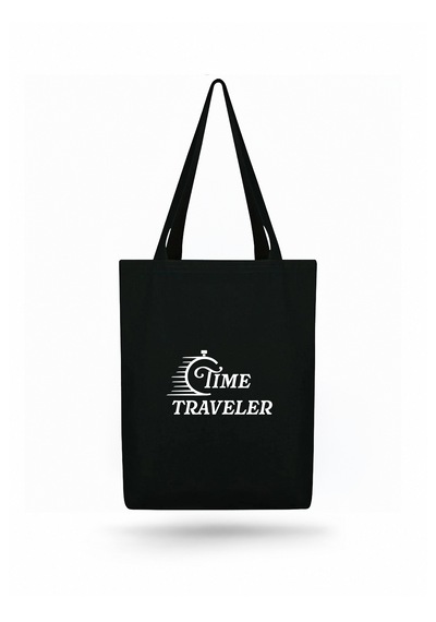 Lunora Collection Time Traveler Baskılı Körüklü Kanvas Bez Çanta Siyah