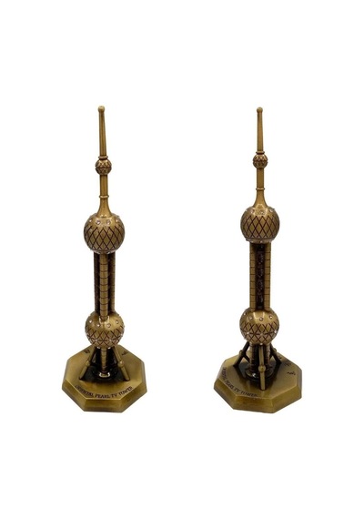 Vintage Metal Shanghai Oriental Pearl Tv Tower Biblo Antik Bronz 14 Cm