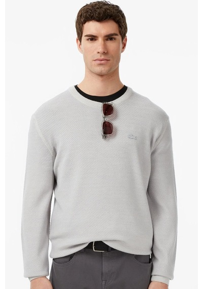 Lacoste Erkek Classic Fit Piramit Örgü %100 Yün Kazak Gri Gri