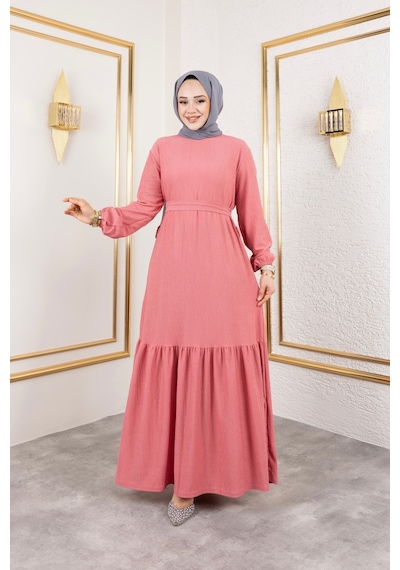 Hira Life Fashion Kadın Tesettür Giyim Belden Kuşaklı Ve Bisiklet Yaka Bürümcük Kumaş Elbise Gül Gül Hira Life Fashion Kadın Tesettür Giyim Belden Kuşaklı Ve Bisiklet Yaka Bürümcük Kumaş Elbise Gül Gül