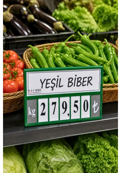 Fiyat Kasetlik Manav Kasap Şarküteri Etiketi Rakamlı Fiyatlık Ayaklı Büyük Boy 123x84 Mm Yeşil