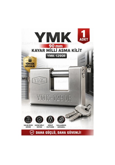 Kayar Milli Asma Kilit Ymk-1290r Kalın Çelik Gövde Yüksek Güvenlikli Paslanmaya Dayanıklı 3 Anahtarl