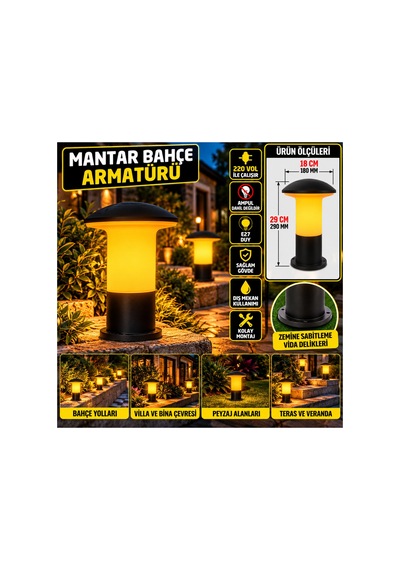 2'li Paket Tipi Bahçe Aydınlatma Armatürü 29 Cm Siyah E27 Duy 220v Dış Mekan Park Peyzaj Yürüyüş Yolu Lambası Ampul Hariç Siyah - 939324801 Siyah