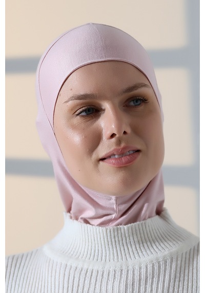 Pratik Boyunluklu Geçmeli Büyük Tesettür Bone - Pembe Pembe
