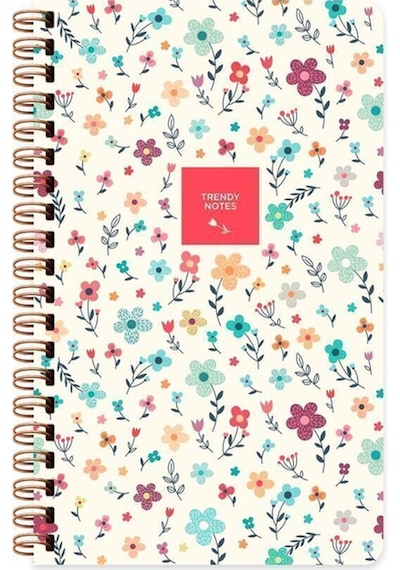 Sert Kapak Düz Spiralli Çiçek Defter Krem Çiçek 13x21 Krem