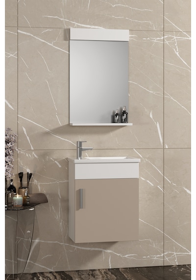 Lale 42x24 Cm Beyaz-selenit Mdf Seramik Lavabolu Asma Banyo Dolabı Takımı