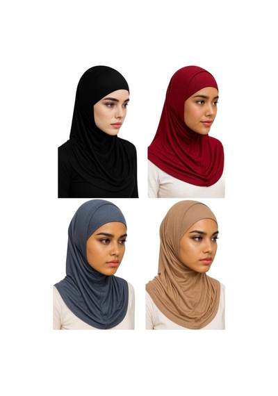 Aldaıyr 4 Adet Hijab 2 Parça Likra Kumaş Siyah Bordo Antrasit Vizon