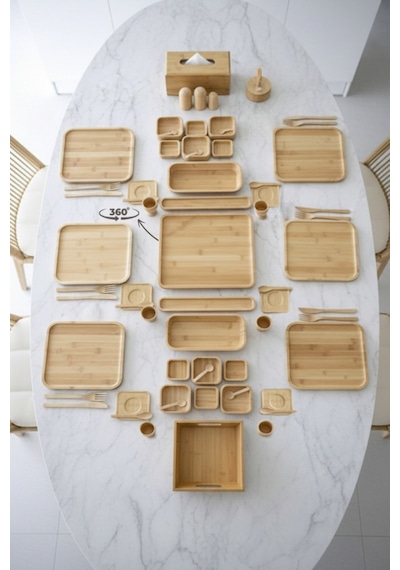 Full Set Bambu 67 Parça 6 Kişilik Kahvaltı Takımı - Full Çeyiz Seti Kahverengi