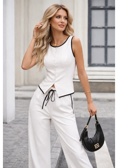 Unika Boutique Yelek Pantolon Takım beyaz