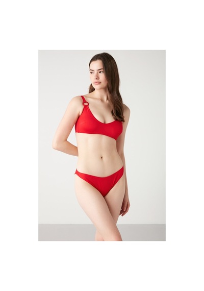 Kom Solena Halka Detaylı Düz Renk Bikini Kırmızı
