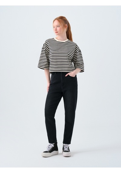 Loose Crop Kadın Tshirt K.kol Siyah