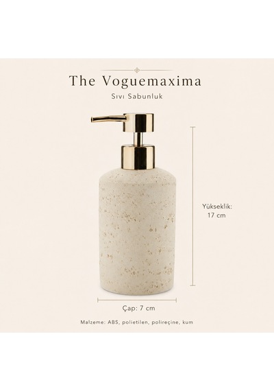 The Voguemaxima Bej Taş Dokulu Sıvı Sabunluk Gold Pompalı 7x17 Cm