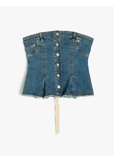 Koton Straplez Düğmeli Denim Üst Orta İndigo 4sal30049md İndigo