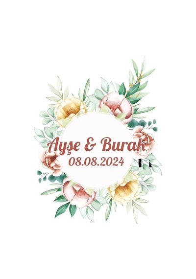 Yuvarlak Altın Yaprak Çelengi Etiketi Kına Nişan Düğün 3x3 Cm Özel Etiket / 50 Adet Sticker Beyaz