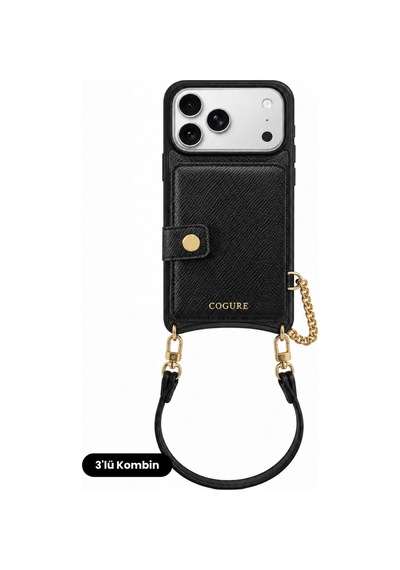Hera Apple Uyumlu iPhone 18 Pro Max / 17 Pro Max Uyumlu Magsafe Cüzdan, Bileklik Askı, Oval Kılıf 3'lü Siyah Set
