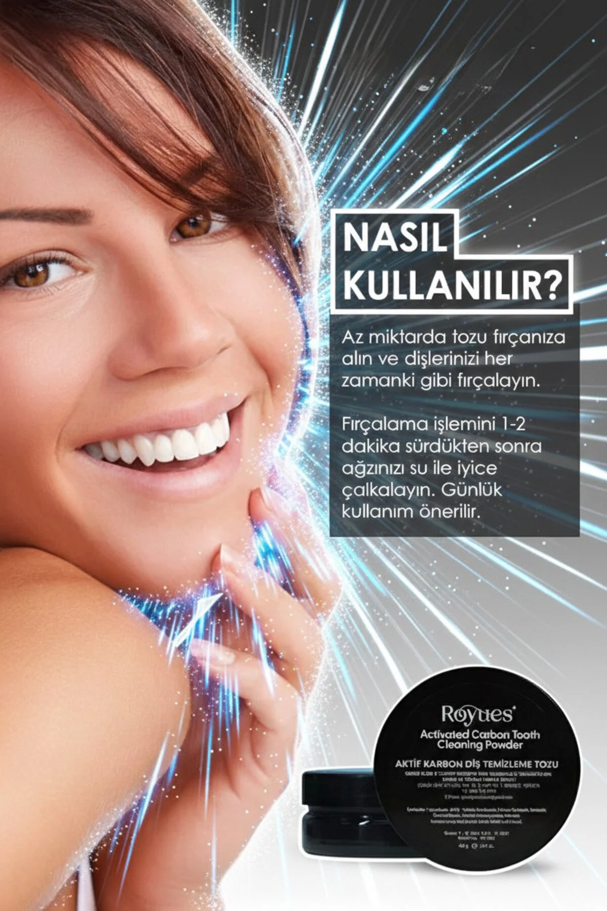 Activated Carbon Diş Beyazlatıcı Toz Sararma Ve Leke Karşıtı Siyah Kömürlü Diş Tozu 40g