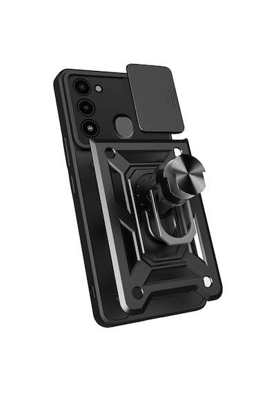 Nourthkiingdom Tecno Spark 8c Kılıf Magnetik Standlı Kamera Korumalı Nrtk Sürgülü Vega Kapak - Siyah Siyah
