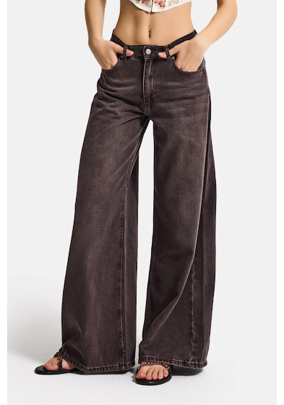 Itsbasic Kadın Taşlanmış Kahve Renk 4w5-16 Palazzo Fit %100 Koton İç Boy 80cm Denim Jean