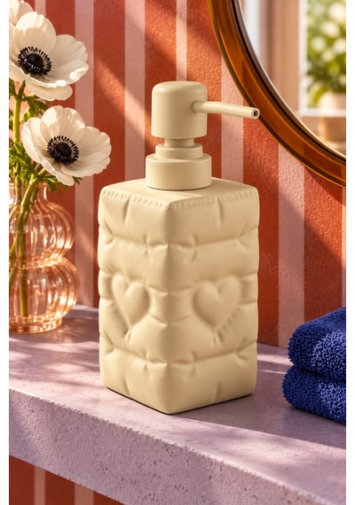 Rosıe Kum Beji Renk Kalp Dokulu Kare Seramik Sıvı Sabunluk 350 Ml Karışık