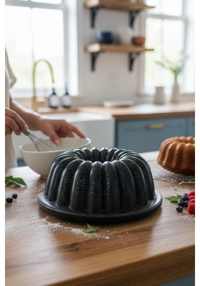 Alüminyum Döküm Granit Kek Kalıbı 25cm Siyah