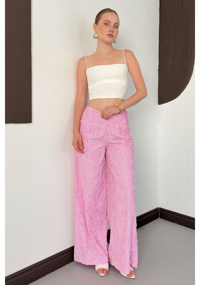 Verymoda Kabartma Motifli Pantolon F2156 Pembe