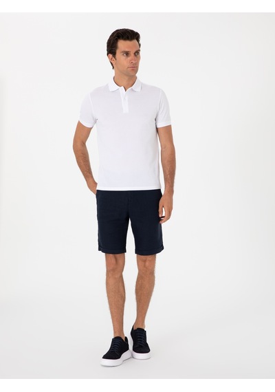 Beyaz Slim Fit %100 Pamuk Polo Yaka T-shirt