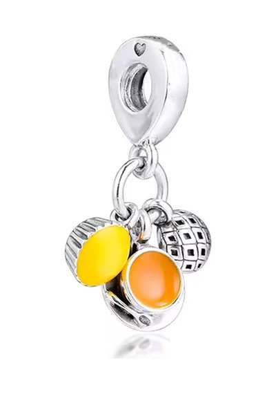 Ananas, Çay Ve Pastalı Sallantılı Gümüş Charm