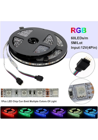 Led İç Mekan 5M Rgb Led 3 Çipli Şerit Led Metrede 60Led Kalite