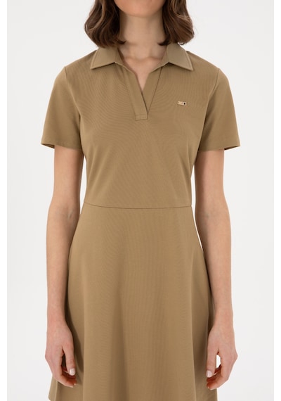 U.S. Polo Assn. Kadın Haki Polo Yaka Mini Boy Örme Elbise 50305854-VR027