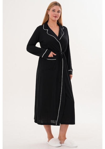 Mecit Pijama Mecit 6309 Siyah Kadın Uzun Sabahlık