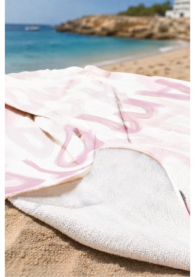 Amore Yazılı Modern Plaj Havlusu - Soyut Tipografik Pembe Beyaz Hızlı Kuruyan Mikrofiber Havlu Mat Bulut