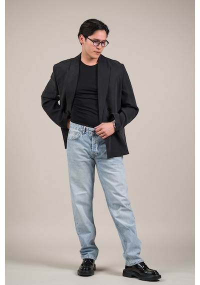 Akçaylar Pamuklu Taş Yıkama Yarım Baggy Geniş Paça Buz Mavisi Jean Pantolon Buz Mavi
