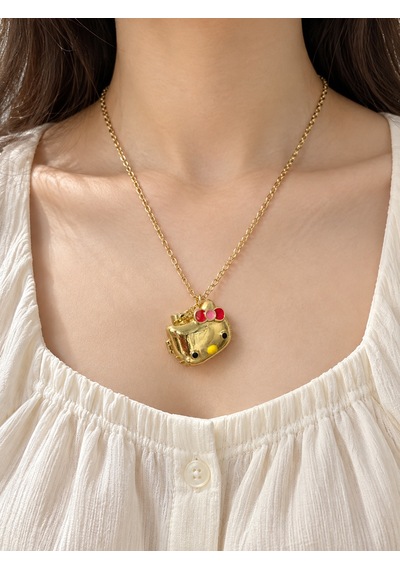 Hello Kitty Figürlü 316l Paslanmaz Çelik Gold Renk Açılır Kapaklı Kolye Altın - Gümüş