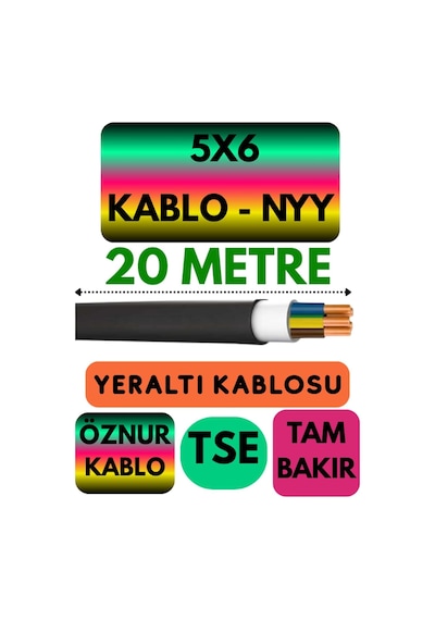 Öznur 5x6 Nyy Yeraltı Kablosu, 20 Metre Standart