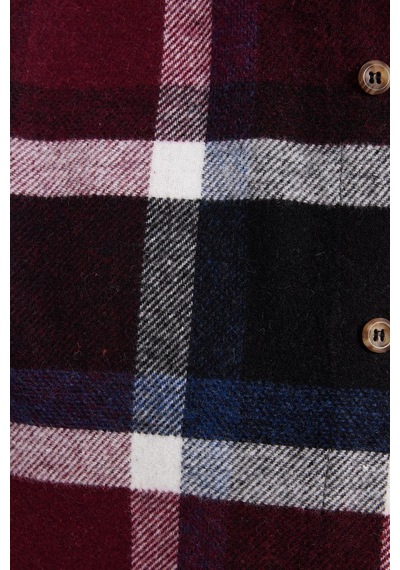 Tudors Erkek Slim Fit Dar Kesim Kareli Kışlık Oduncu Gömlek-42352 Bordo