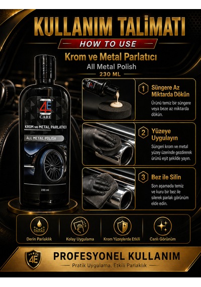 4e Care Krom Ve Metal Parlatıcı Kremi Pasları Anında Temizler
