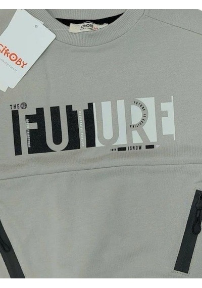 Çikoby Erkek Çocuk Future Baskılı Pamuklu Uzun Kollu Tshirt-13799-grı Gri
