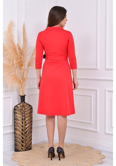 Dip Moda Kadın Kermerli Astarsız Krep Elbise Dpndbks016 Kırmızı
