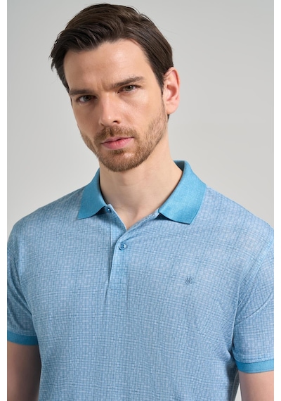 Koyu Turkuaz Kısa Kol Baskılı Pike Polo Yaka Cepsiz Esnek Casual Slim Fit Tişört 1011250150 Koyu Turkuaz
