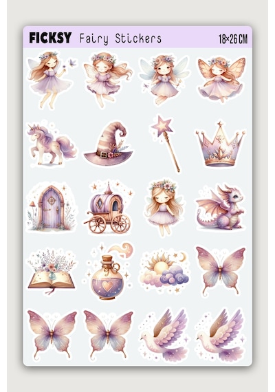 Sevimli Peri Sticker Seti - 40 Adet Etiket Çıkartma Diğer