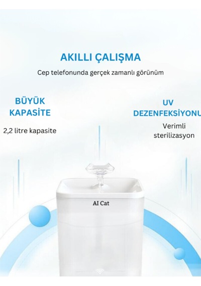 Aıcat Akıllı Kedi Köpek Su Şelalesi Su Pınarı Su Sebili Wifi Destekli