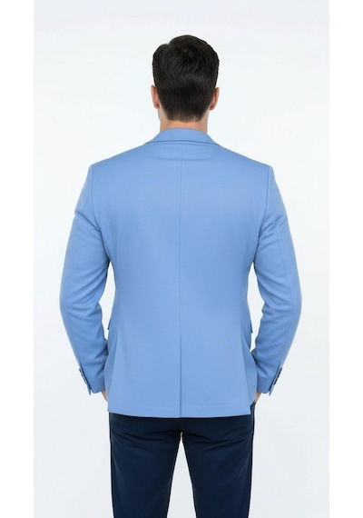 Erkek Slim Fit Blazer Ceket Plus Scorpion Tek Düğmeli Spor & Klasik Kombin Bebe Mavisi